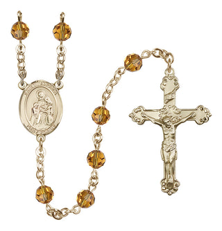 14 Karat Gold-Filled 6mm Austrian Crystal Saint Angela Merici Rosary in Topaz