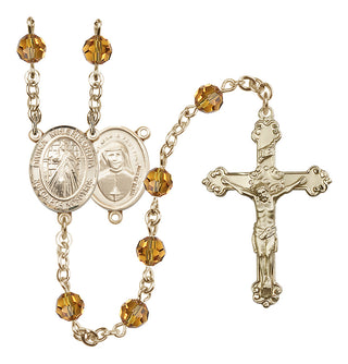 14 Karat Gold-Filled 6mm Austrian Crystal Divina Misericordia Rosary in Topaz