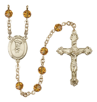 14 Karat Gold-Filled 6mm Austrian Crystal Saint Philip Neri Rosary in Topaz