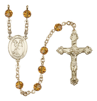 14 Karat Gold-Filled 6mm Austrian Crystal Saint Rocco Rosary in Topaz