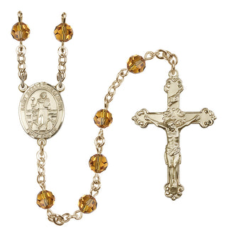 14 Karat Gold-Filled 6mm Austrian Crystal Saint Bernadine of Sienna Rosary in Topaz