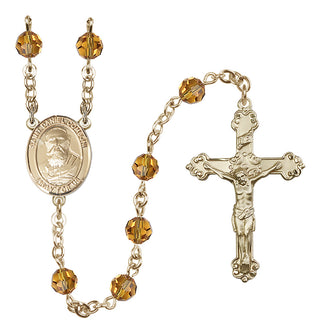 14 Karat Gold-Filled 6mm Austrian Crystal Saint Daniel Comboni Rosary in Topaz