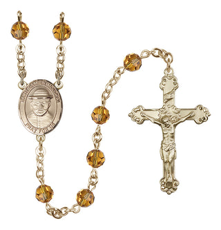 14 Karat Gold-Filled 6mm Austrian Crystal Saint Damien of Molokai Rosary in Topaz