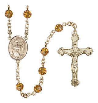 14 Karat Gold-Filled 6mm Austrian Crystal Saint Theodore Stratelates Rosary in Topaz