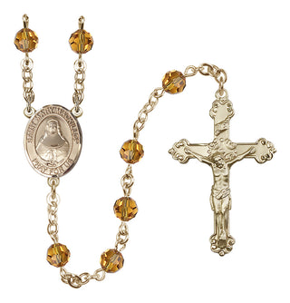 14 Karat Gold-Filled 6mm Austrian Crystal Saint Mary Mackillop Rosary in Topaz