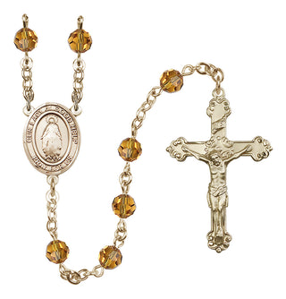 14 Karat Gold-Filled 6mm Austrian Crystal Our Lady of Good Help Rosary in Topaz