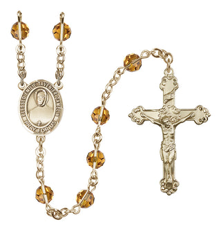 14 Karat Gold-Filled 6mm Austrian Crystal Blessed Emilie Tavernier Gamelin Rosary in Topaz