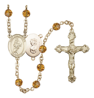 14 Karat Gold-Filled 6mm Austrian Crystal Saint Christopher/Softball Rosary in Topaz
