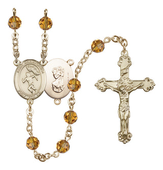 14 Karat Gold-Filled 6mm Austrian Crystal Saint Christopher/Track&Field-Women Rosary in Topaz