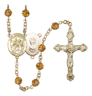 14 Karat Gold-Filled 6mm Austrian Crystal Saint Christopher / Choir Rosary in Topaz