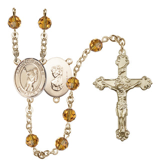 14 Karat Gold-Filled 6mm Austrian Crystal Saint Christopher/Lacrosse Rosary in Topaz