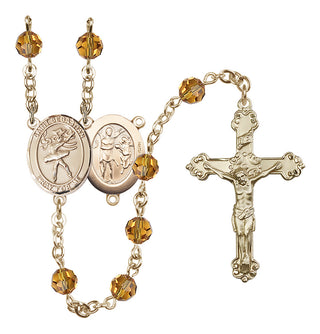 14 Karat Gold-Filled 6mm Austrian Crystal Saint Sebastian / Dance Rosary in Topaz