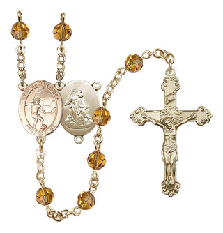 14 Karat Gold-Filled 6mm Austrian Crystal Guardian Angel/Soccer Rosary in Topaz