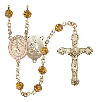 14 Karat Gold-Filled 6mm Austrian Crystal Guardian Angel/Hockey Rosary in Topaz