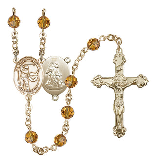 14 Karat Gold-Filled 6mm Austrian Crystal Guardian Angel/Golf Rosary in Topaz