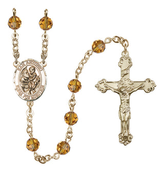 14 Karat Gold 6mm Austrian Crystal San Antonio Rosary in Topaz