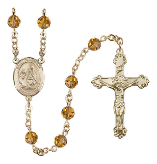 14 Karat Gold 6mm Austrian Crystal Saint Catherine of Siena Rosary in Topaz