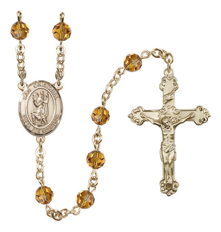 14 Karat Gold 6mm Austrian Crystal San Cristobal Rosary in Topaz