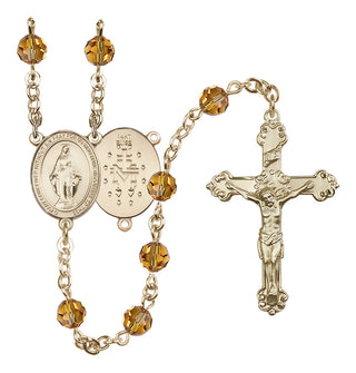 14 Karat Gold 6mm Austrian Crystal Miraculous Rosary in Topaz