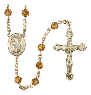 14 Karat Gold 6mm Austrian Crystal Saint Sarah Rosary in Topaz