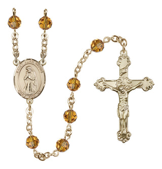 14 Karat Gold 6mm Austrian Crystal Saint Juan Diego Rosary in Topaz