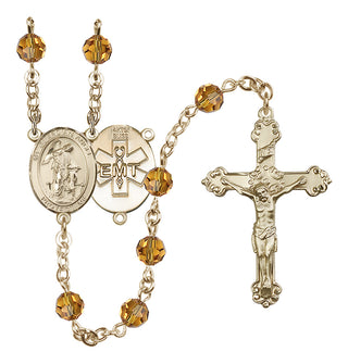 14 Karat Gold 6mm Austrian Crystal Guardian Angel / EMT Rosary in Topaz