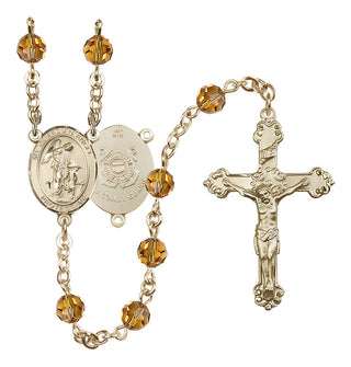 14 Karat Gold 6mm Austrian Crystal Guardian Angel/Coast Guard Rosary in Topaz