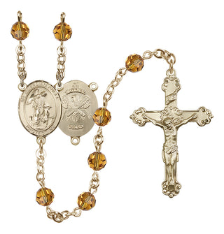 14 Karat Gold 6mm Austrian Crystal Guardian Angel / Nat'l Guard Rosary in Topaz