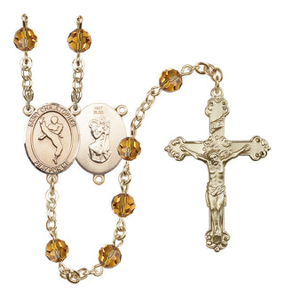 14 Karat Gold 6mm Austrian Crystal Saint Christopher/Martial Arts Rosary in Topaz