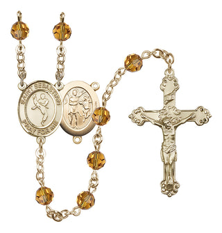 14 Karat Gold 6mm Austrian Crystal Saint Sebastian/Martial Arts Rosary in Topaz