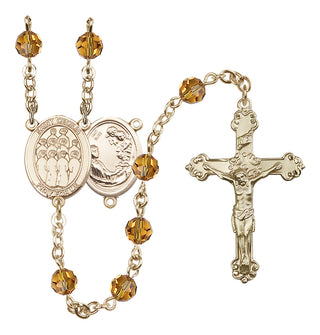 14 Karat Gold 6mm Austrian Crystal Saint Cecilia / Choir Rosary in Topaz