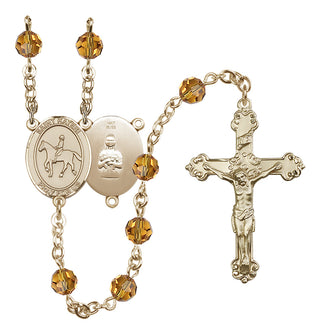 14 Karat Gold 6mm Austrian Crystal Saint Kateri/Equestrian Rosary in Topaz