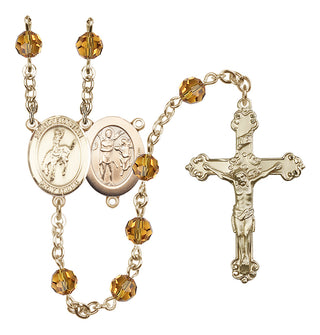 14 Karat Gold 6mm Austrian Crystal Saint Sebastian / Rodeo Rosary in Topaz