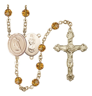 14 Karat Gold 6mm Austrian Crystal Saint Christopher / Rugby Rosary in Topaz