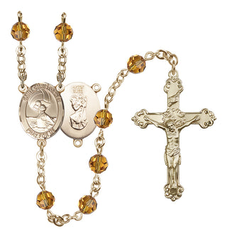 14 Karat Gold 6mm Austrian Crystal Saint Christopher/Water Polo Women Rosary in Topaz