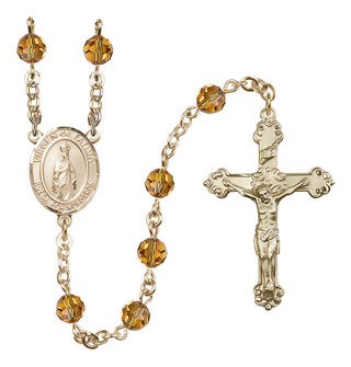 14 Karat Gold 6mm Austrian Crystal Virgen del Fatima Rosary in Topaz