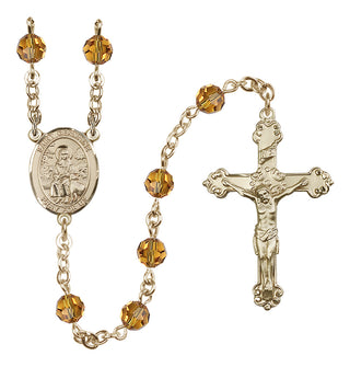 14 Karat Gold 6mm Austrian Crystal Saint Germaine Cousin Rosary in Topaz