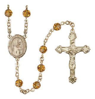 14 Karat Gold 6mm Austrian Crystal Saint John of the Cross Rosary in Topaz