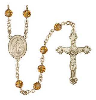 14 Karat Gold 6mm Austrian Crystal Blessed Karolina Kozkowna Rosary in Topaz
