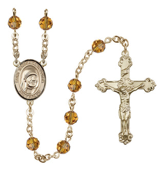 14 Karat Gold 6mm Austrian Crystal Saint Teresa of Calcutta Rosary in Topaz