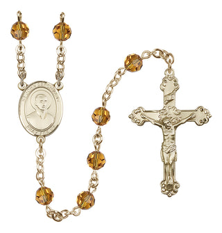 14 Karat Gold 6mm Austrian Crystal Saint John Berchmans Rosary in Topaz