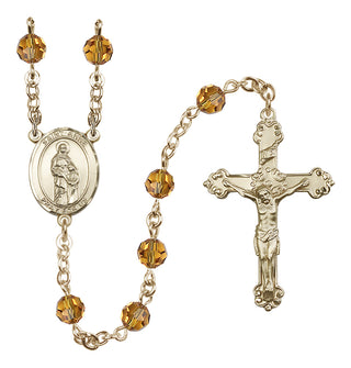 14 Karat Gold 6mm Austrian Crystal Saint Anne Rosary in Topaz