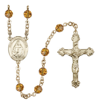 14 Karat Gold 6mm Austrian Crystal Saint Theodora Rosary in Topaz