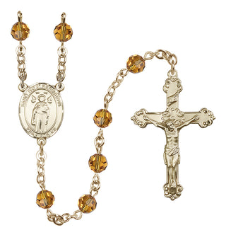 14 Karat Gold 6mm Austrian Crystal Saint Ivo of Kelmartin Rosary in Topaz
