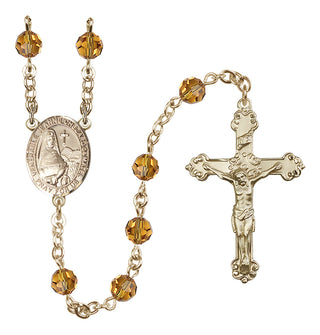 14 Karat Gold 6mm Austrian Crystal Saint Jeanne Chezard de Matel Rosary in Topaz