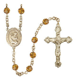 14 Karat Gold 6mm Austrian Crystal Blessed Herman the Cripple Rosary in Topaz