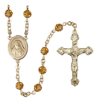14 Karat Gold 6mm Austrian Crystal Saint Alphonsa of India Rosary in Topaz