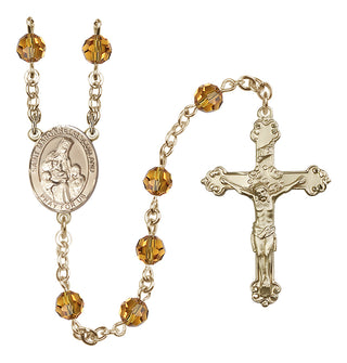 14 Karat Gold 6mm Austrian Crystal Saint Margaret of Scotland Rosary in Topaz