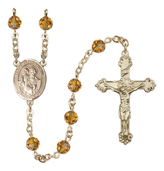 14 Karat Gold 6mm Austrian Crystal Saints Peter & Paul Rosary in Topaz
