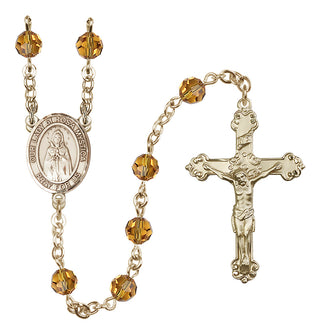 14 Karat Gold 6mm Austrian Crystal Our Lady of Rosa Mystica Rosary in Topaz